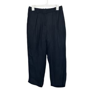 J Crew Linen Blend Black Wide-Leg Cropped Pants Size 6P Classic Comfy Beach